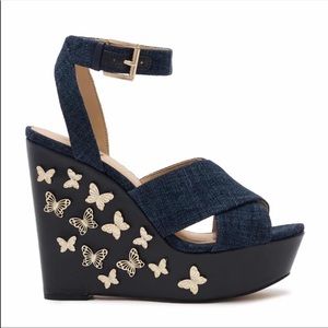 Micheal Micheal Kors Denim Butterfly Embellished Wedges